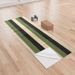 [ Thumbnail: Dark Olive Green, Tan & Black Colored Striped/Lined Pattern Yoga Towel ]