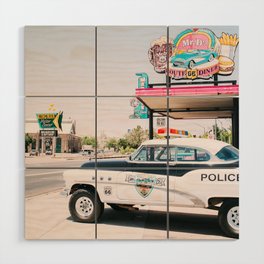 Historic Route 66 Diner in Kingman, Arizona - Old Police Car - United States Travel Photo Wood Wall Art