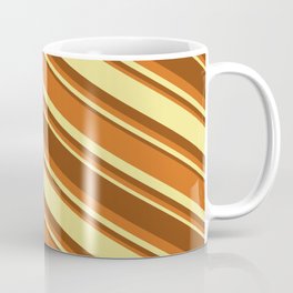 [ Thumbnail: Brown, Chocolate & Tan Colored Stripes/Lines Pattern Coffee Mug ]