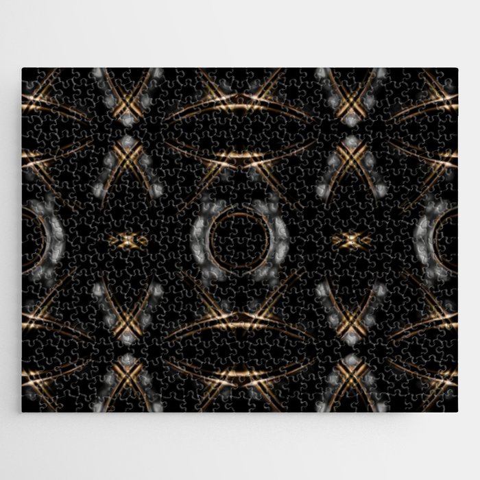 Reflections - gray black orange circle geometric patten Jigsaw Puzzle