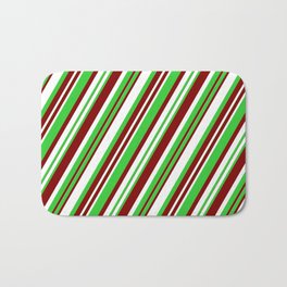 [ Thumbnail: Maroon, White, and Lime Green Colored Striped/Lined Pattern Bath Mat ]