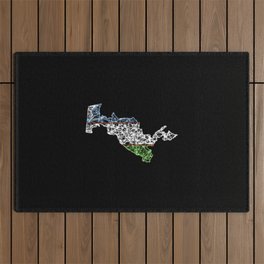 Map of Uzbekistan, Polygonal mesh line map, flag map Outdoor Rug