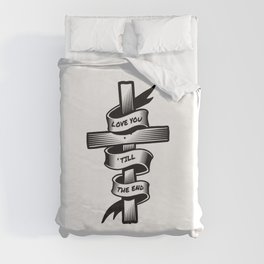 LOVE YOU. Cross with a message. Duvet Cover