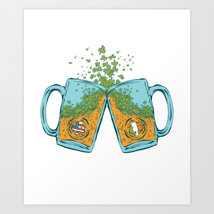 St Patricks Day Irish American Flag Beer Drinking Lover Gift Art Print