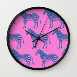 Pink and Blue Zebras Block Print Pattern Wall Clock