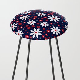  Funky Cosmo Flowers Pattern Blue White and Red Counter Stool
