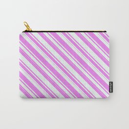 [ Thumbnail: Violet & Mint Cream Colored Striped/Lined Pattern Carry-All Pouch ]