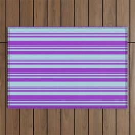 [ Thumbnail: Dark Orchid & Light Blue Colored Stripes/Lines Pattern Outdoor Rug ]
