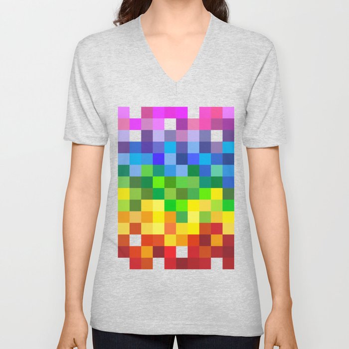 Color Grid V Neck T Shirt