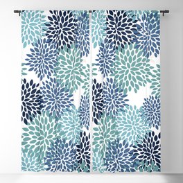 Floral Blooms, Navy, Blue and Teal Blackout Curtain