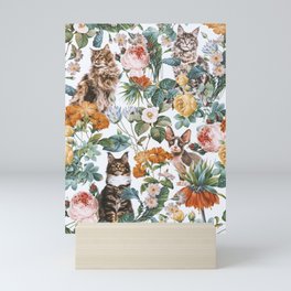 Cat and Floral Pattern III Mini Art Print
