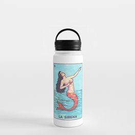 Vintage Mexican Loteria Card, La Sirena, Retro Mermaid Water Bottle