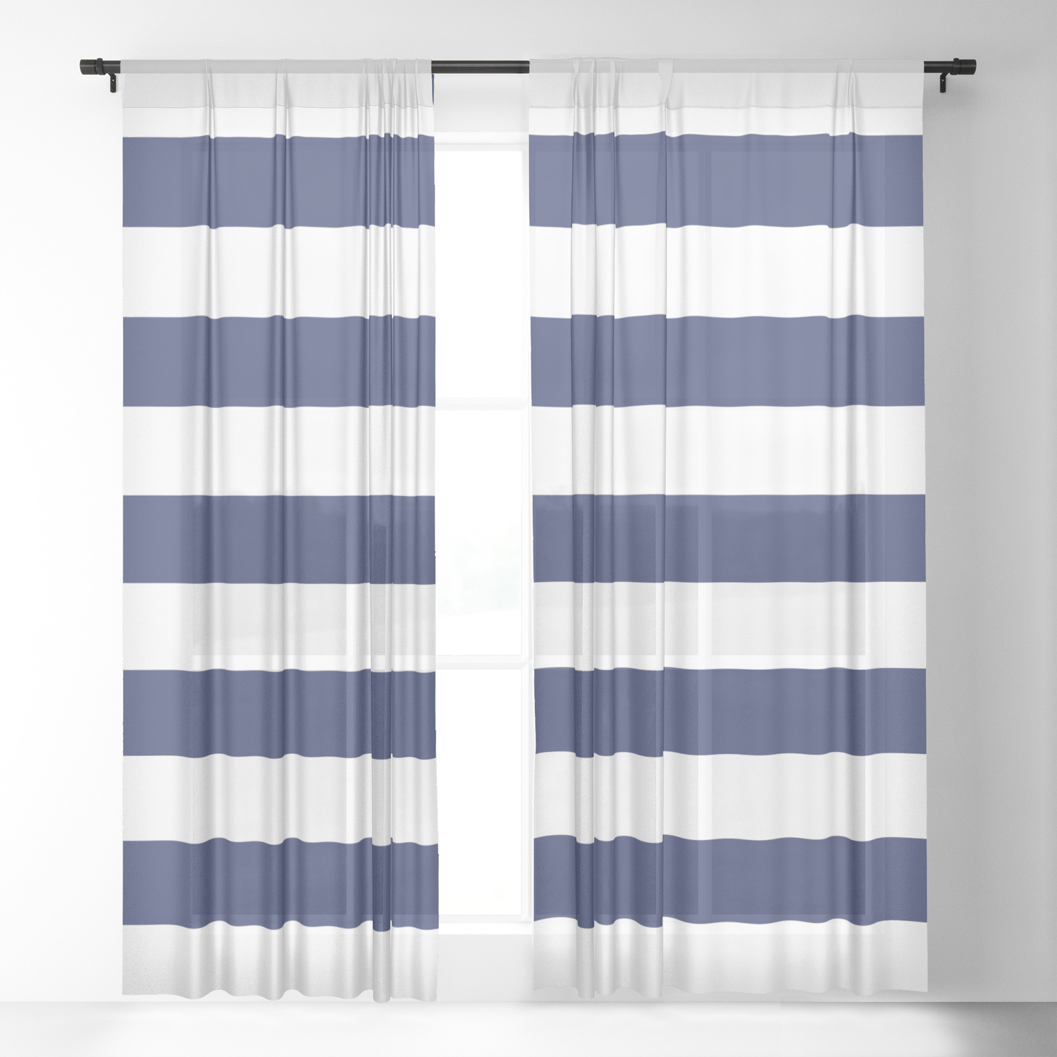 Navy Blue And White Stripes Sheer Curtain By Amybrinkman Society6