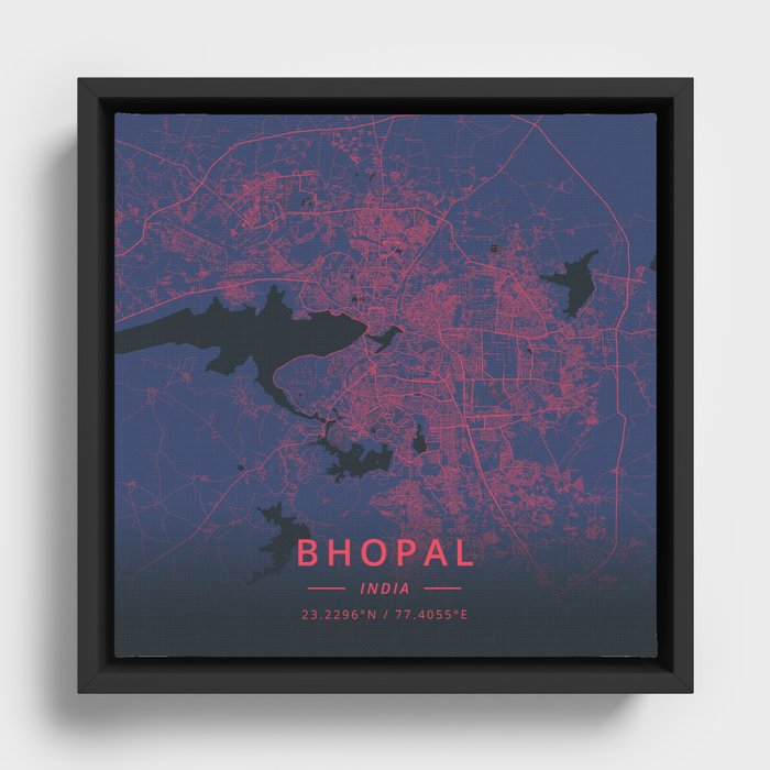 Bhopal, India - Neon Framed Canvas