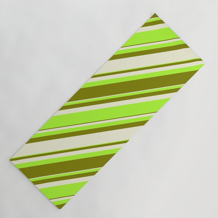 Beige, Light Green & Green Colored Striped/Lined Pattern Yoga Mat