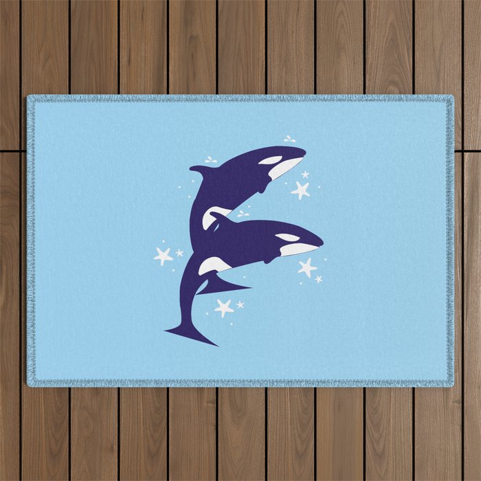 Sealife (Whales) - Pale Blue Outdoor Rug