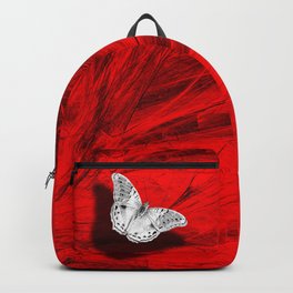 Silver butterfly emerging from the red depths Backpack | Black, Fractal, Shadow, Elegant, Texture, Unique, Butterfly, Vibrant, Mystical, Nature 