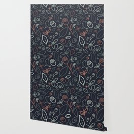 Roses and Leaves Dark Wallpaper