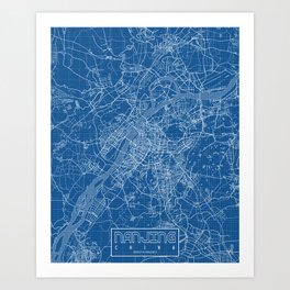 Nanjing City Map of China - Blueprint Art Print