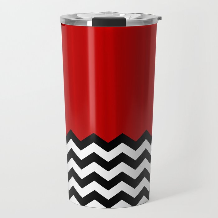 Red Black White Chevron Room w/ Curtains Travel Mug