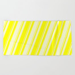 [ Thumbnail: Yellow and Light Yellow Colored Lines/Stripes Pattern Beach Towel ]