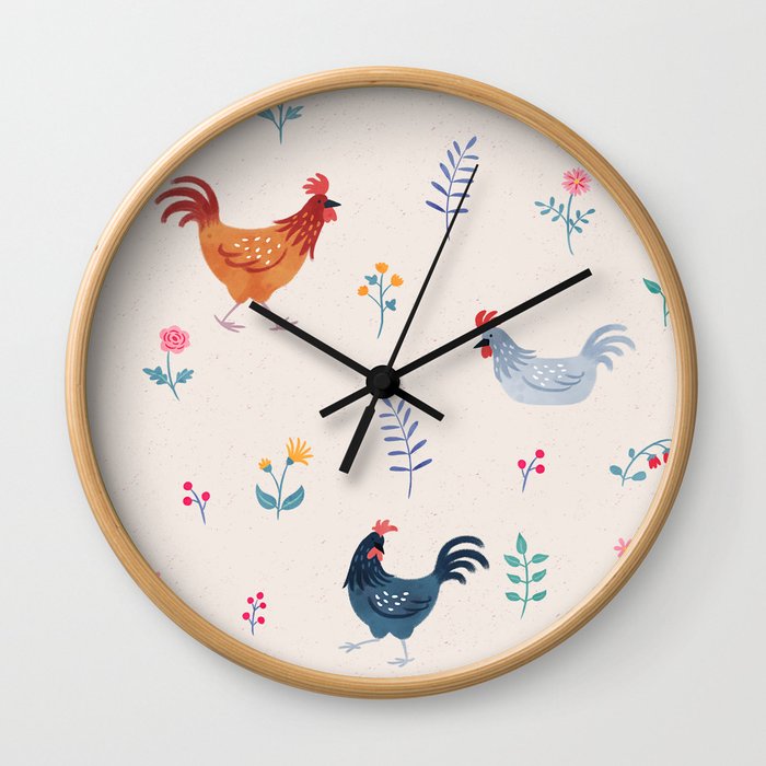 Little Hens (ivory) Wall Clock