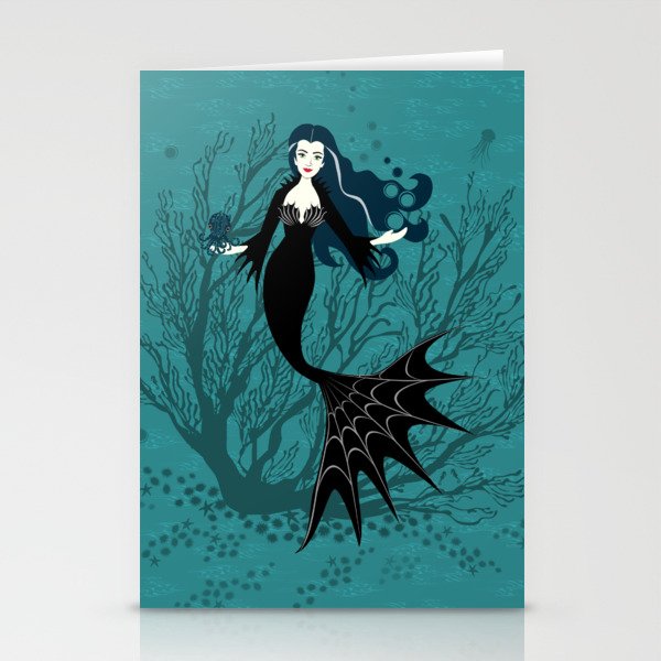 Vampire Mermaid on Aqua Stationery Cards