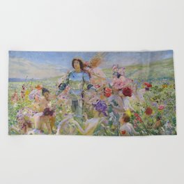 Le Chevalier aux Fleurs -Georges Rochegrosse The Flower Knight Beach Towel