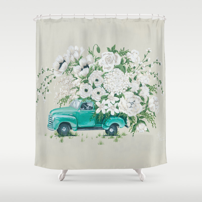 Truck With White Flowers Shower Curtain By Hollihuyser Society6