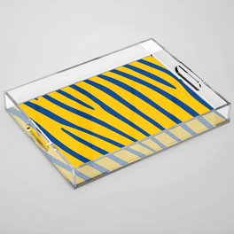 Abstract Zebra Stripes Pattern - Midnight Blue and Golden Poppy Acrylic Tray