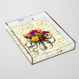 Octopus Attacking Flowers Acrylic Tray
