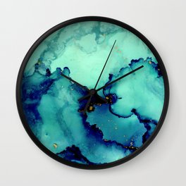 Navy Seas- Blue Green Abstract Painting Wall Clock
