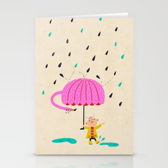 one of the many uses of a flamingo - umbrella Stationery Cards