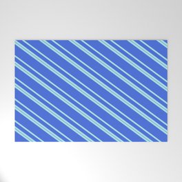 [ Thumbnail: Turquoise & Royal Blue Colored Lined Pattern Welcome Mat ]