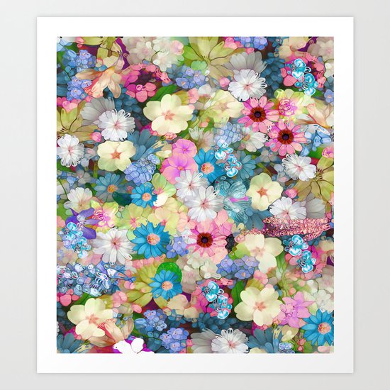 Pastels & Blue Bouquet Art Print