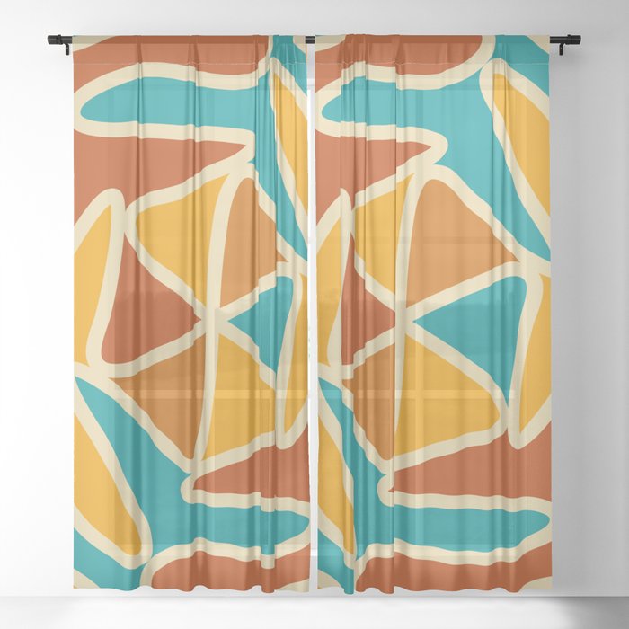 Abstract Mid Century lines pattern -  Retro Color Sheer Curtain