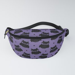 Black Cute Owl Seamless Pattern on Purple Background Fanny Pack