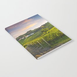 Barbaresco and Vineyards after Sunrise. Langhe, Italy Notebook