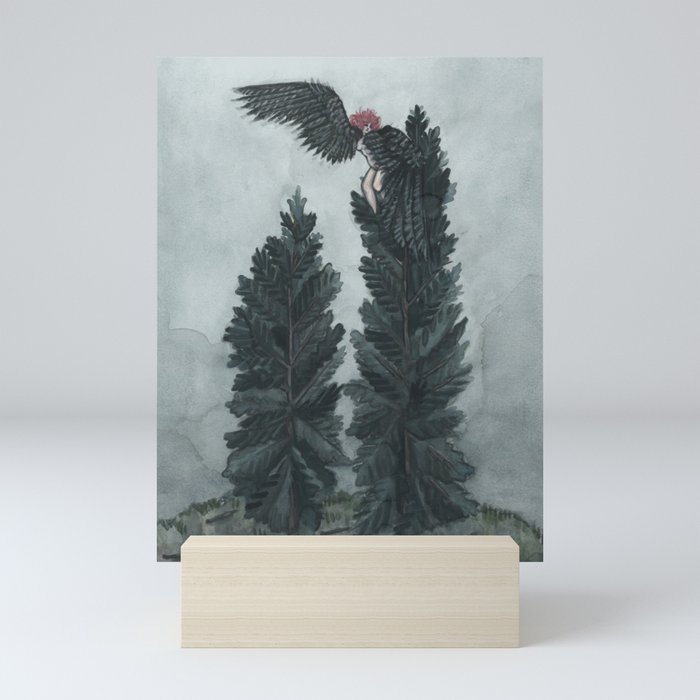 Raven woman in the pines Mini Art Print