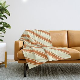[ Thumbnail: Light Yellow & Chocolate Colored Pattern of Stripes Throw Blanket ]