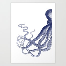 Half Octopus (Left Side) | Vintage Octopus | Diptych | Navy Blue and White | Art Print