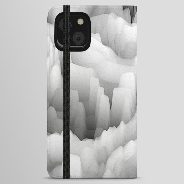art abstract fractal wave blurred monochrome background in black, grey and white colors; seamless pattern; 3d effect iPhone Wallet Case