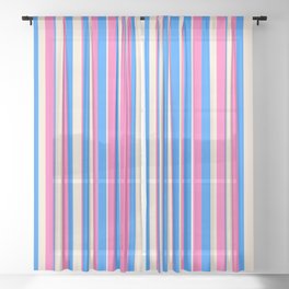 [ Thumbnail: Blue, Beige & Hot Pink Colored Pattern of Stripes Sheer Curtain ]