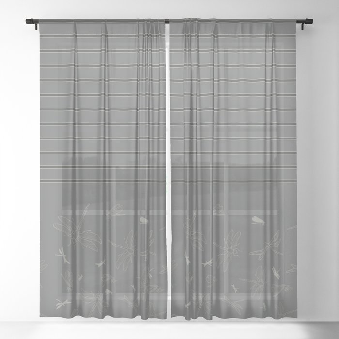 Dragonfly Pattern On Warm Grey Sheer Curtain By Sandrasabourin Dragonfly Pattern On Warm Grey Sheer Curtain