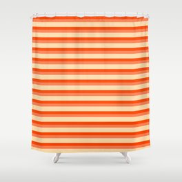 [ Thumbnail: Red, Coral, and Tan Colored Lines/Stripes Pattern Shower Curtain ]