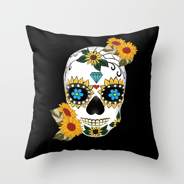 Flower Floral Sugar Skull Muertos Day Of Dead Throw Pillow