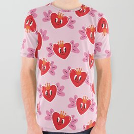 Cute Heart Valentine Love Sign All Over Graphic Tee
