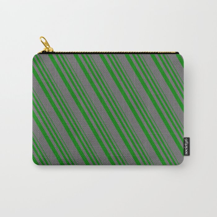 Green & Dim Grey Colored Stripes/Lines Pattern Carry-All Pouch