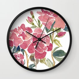 Wild Roses in Gouache Wall Clock | Pattern, Floral, Flowers, Rose, Hand Painted, Botanical, Pink, Red, Painting, Watercolor 