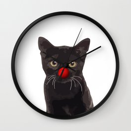 Black Cat Red Clown nose Wall Clock